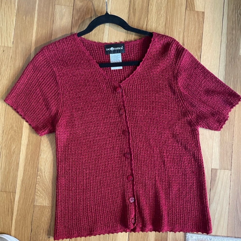 Red Short Sleeve Cardigan